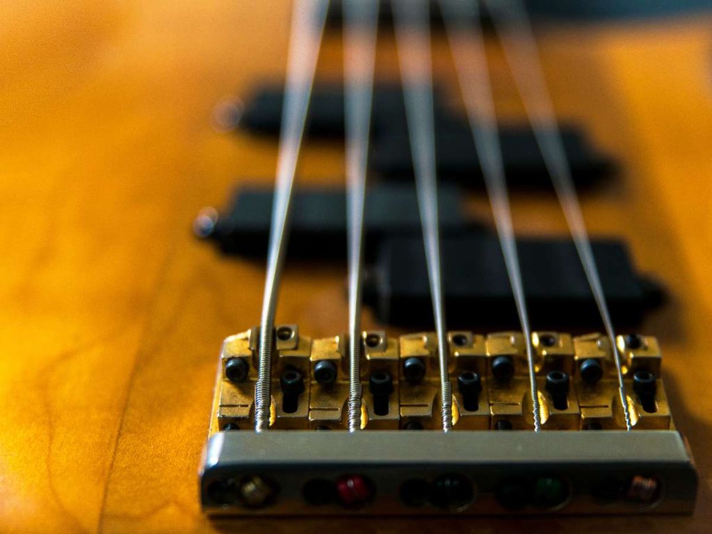 bass guitar strings closeup
